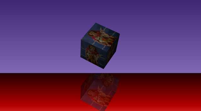 A textured cube with a reflection